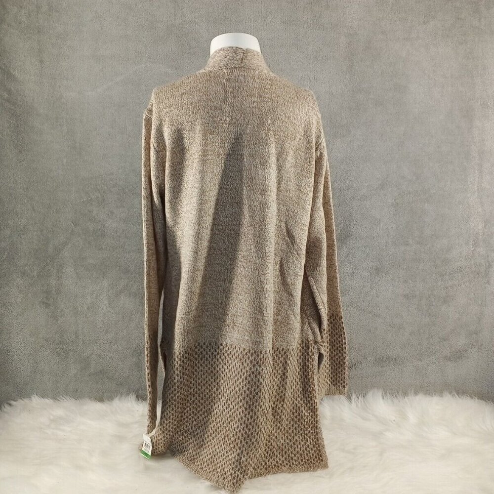 NWT Karen Scott Long Textured Cardigan Sweater LARGE(12-14) Pullover Tan Brown - Picture 10 of 14